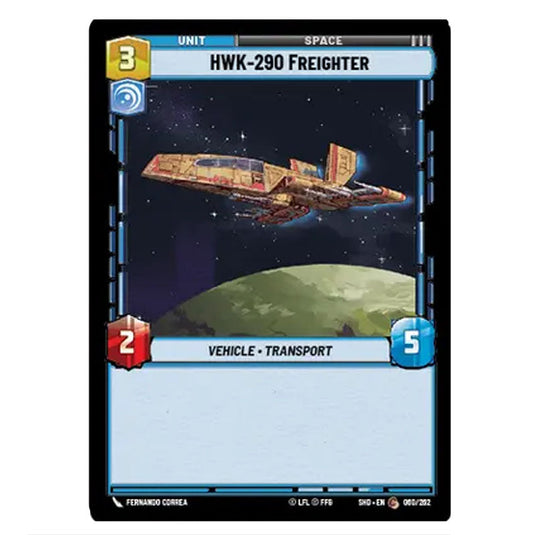 HWK-290 Freighter 60/262 card from the Star Wars Unlimited set Shadows of the Galaxy