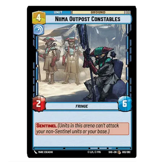 Niima Outpost Constables 62/262 card from the Star Wars Unlimited set Shadows of the Galaxy