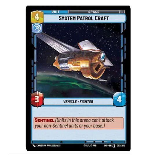 System Patrol Craft 63/262 card from the Star Wars Unlimited set Shadows of the Galaxy