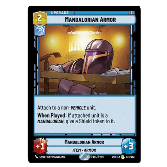 Mandalorian Armor 73/262 card from the Star Wars Unlimited set Shadows of the Galaxy