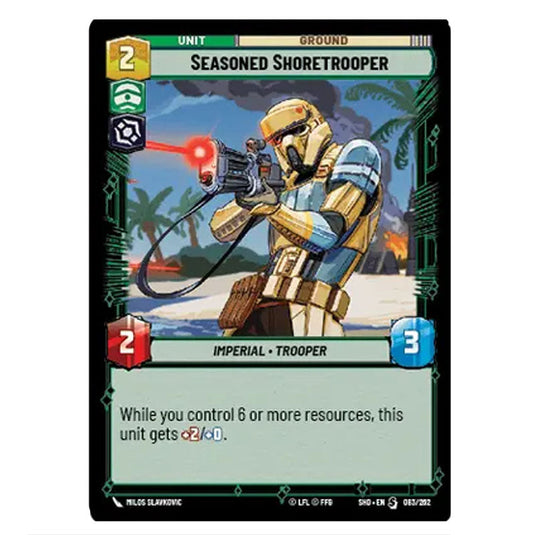 Seasoned Shoretrooper 83/262 card from the Star Wars Unlimited set Shadows of the Galaxy