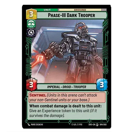 Phase-III Dark Trooper 84/262 card from the Star Wars Unlimited set Shadows of the Galaxy