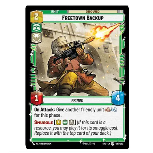 Freetown Backup 97/262 card from the Star Wars Unlimited set Shadows of the Galaxy