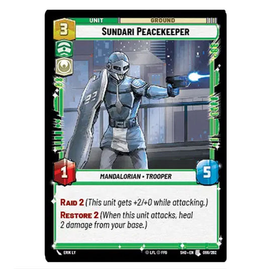 Sundari Peacekeeper 98/262 card from the Star Wars Unlimited set Shadows of the Galaxy