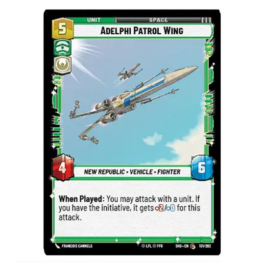 Adelphi Patrol Wing 101/262 card from the Star Wars Unlimited set Shadows of the Galaxy