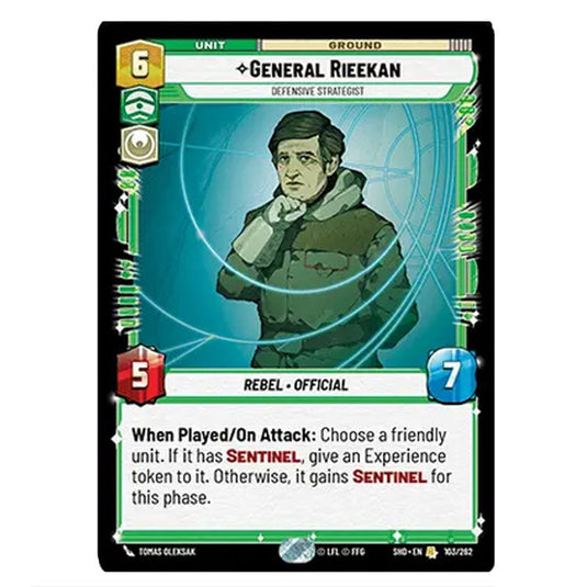 General Rieekan 103/262 card from the Star Wars Unlimited set Shadows of the Galaxy