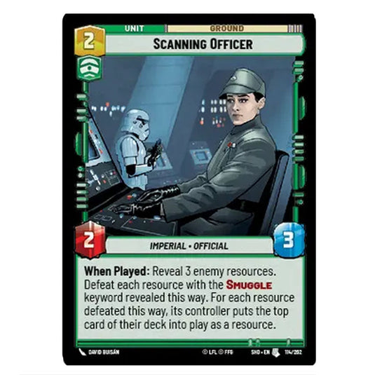 Scanning Officer 114/262 card from the Star Wars Unlimited set Shadows of the Galaxy