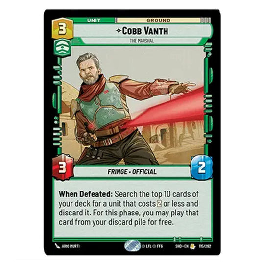 Cobb Vanth 115/262 card from the Star Wars Unlimited set Shadows of the Galaxy