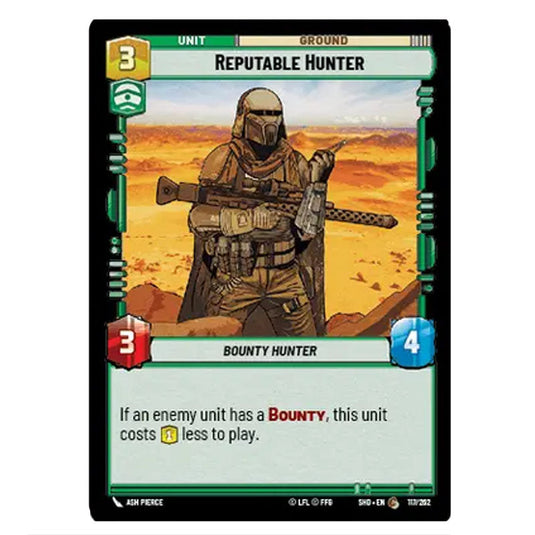 Reputable Hunter 117/262 card from the Star Wars Unlimited set Shadows of the Galaxy