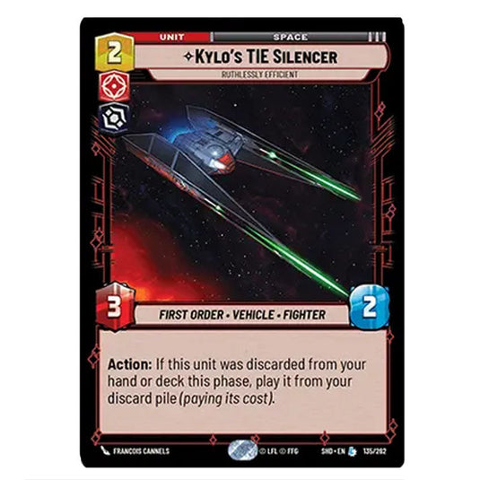 Kylo’s TIE Silencer 135/262 card from the Star Wars Unlimited set Shadows of the Galaxy