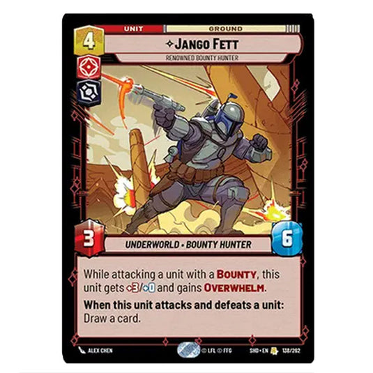 Jango Fett 138/262 card from the Star Wars Unlimited set Shadows of the Galaxy