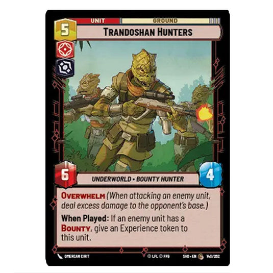 Trandoshan Hunters 140/262 card from the Star Wars Unlimited set Shadows of the Galaxy