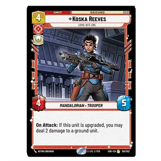 Koska Reeves 150/262 card from the Star Wars Unlimited set Shadows of the Galaxy