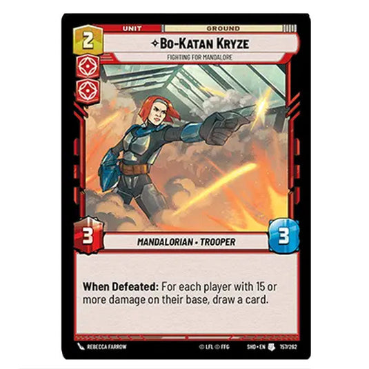 Bo-Katan Kryze 157/262 card from the Star Wars Unlimited set Shadows of the Galaxy