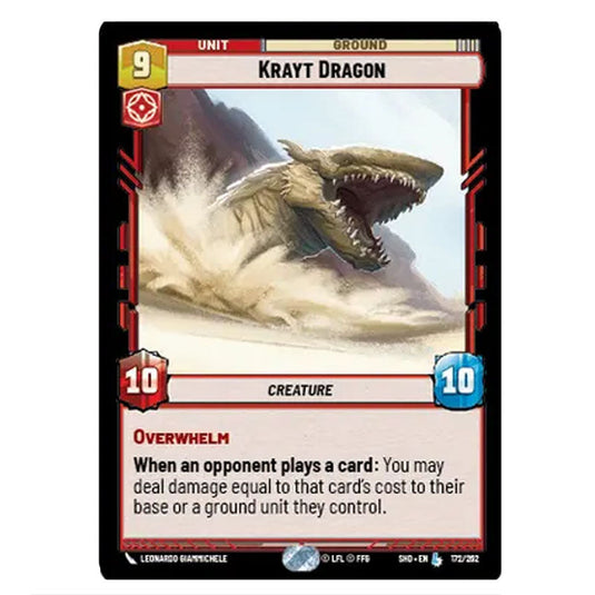 Krayt Dragon 172/262 card from the Star Wars Unlimited set Shadows of the Galaxy