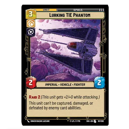 Lurking TIE Phantom 187/262 card from the Star Wars Unlimited set Shadows of the Galaxy