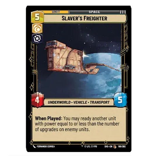 Slaver’s Freighter 189/262 card from the Star Wars Unlimited set Shadows of the Galaxy