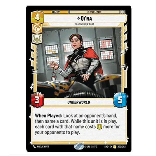 Qi’ra 202/262 card from the Star Wars Unlimited set Shadows of the Galaxy