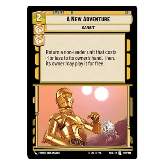 A New Adventure 207/262 card from the Star Wars Unlimited set Shadows of the Galaxy