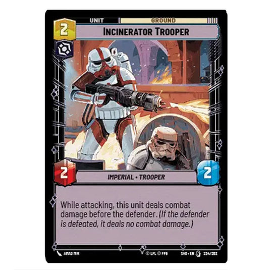 Incinerator Trooper 234/262 card from the Star Wars Unlimited set Shadows of the Galaxy