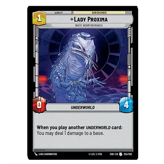 Lady Proxima 255/262 card from the Star Wars Unlimited set Shadows of the Galaxy