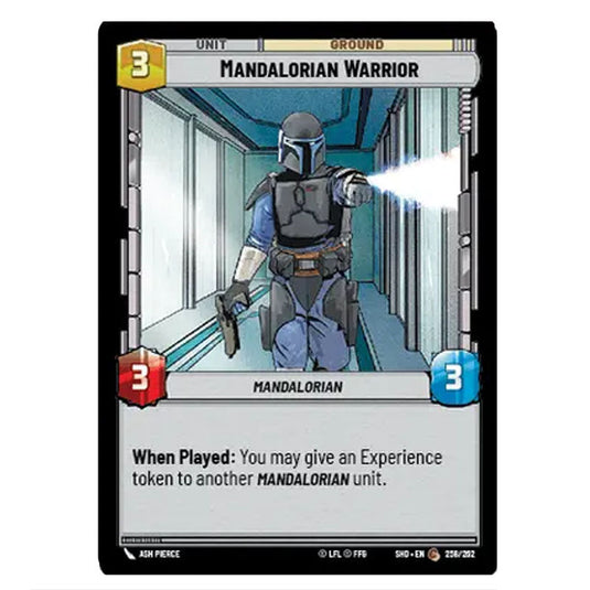 Mandalorian Warrior 258/262 card from the Star Wars Unlimited set Shadows of the Galaxy