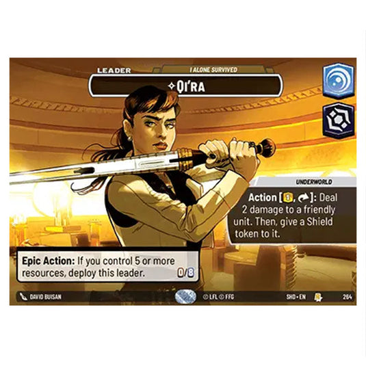 Qi’ra 264 card from the Star Wars Unlimited set Shadows of the Galaxy