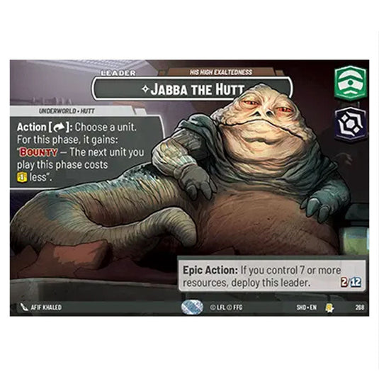 Jabba the Hutt 268 card from the Star Wars Unlimited set Shadows of the Galaxy