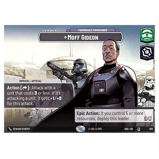 Moff Gideon 269 card from the Star Wars Unlimited set Shadows of the Galaxy