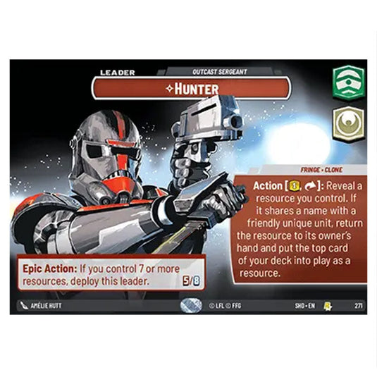 Hunter 271 card from the Star Wars Unlimited set Shadows of the Galaxy