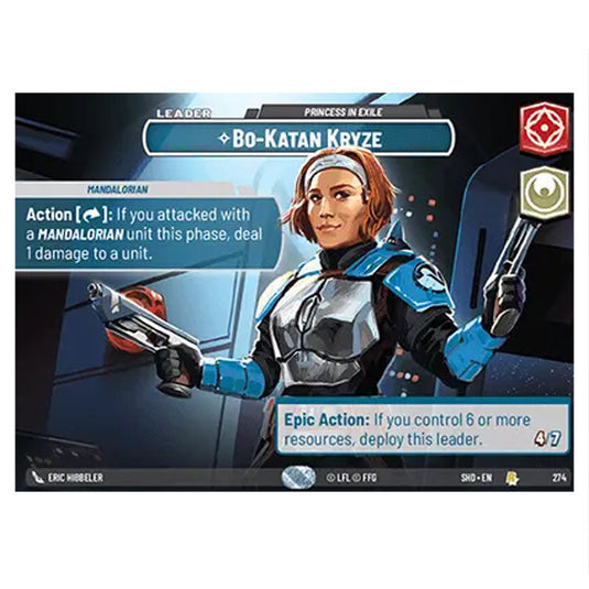 Bo-Katan Kryze 274 card from the Star Wars Unlimited set Shadows of the Galaxy