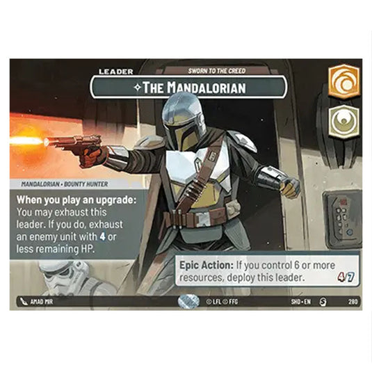 The Mandalorian 280 card from the Star Wars Unlimited set Shadows of the Galaxy