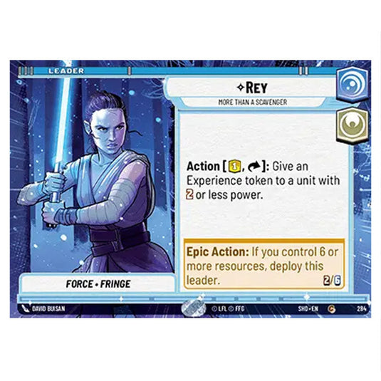 Rey 284 card from the Star Wars Unlimited set Shadows of the Galaxy