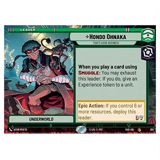 Hondo Ohnaka 285 card from the Star Wars Unlimited set Shadows of the Galaxy