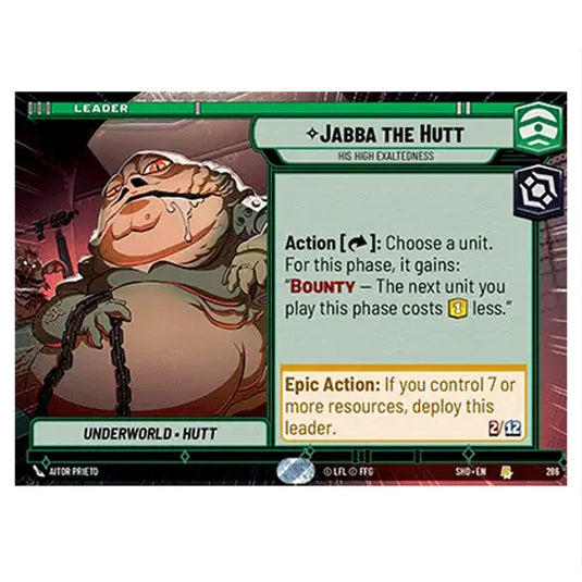 Jabba the Hutt 286 card from the Star Wars Unlimited set Shadows of the Galaxy