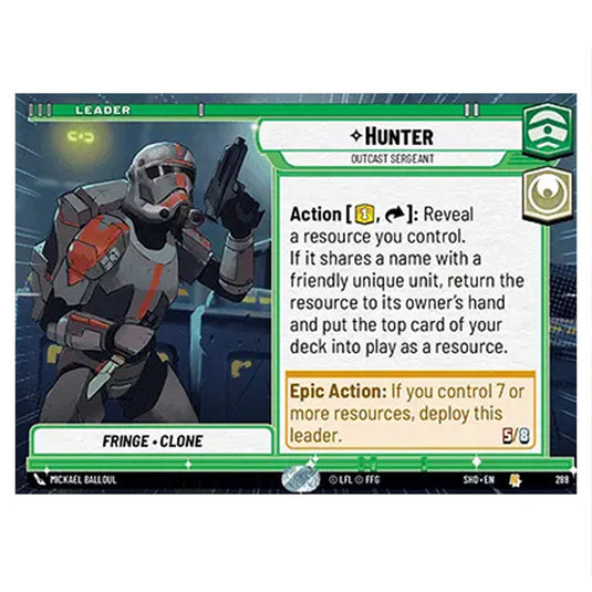 Hunter 288 card from the Star Wars Unlimited set Shadows of the Galaxy