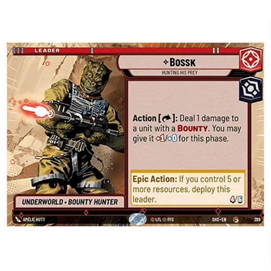 Bossk 289 card from the Star Wars Unlimited set Shadows of the Galaxy