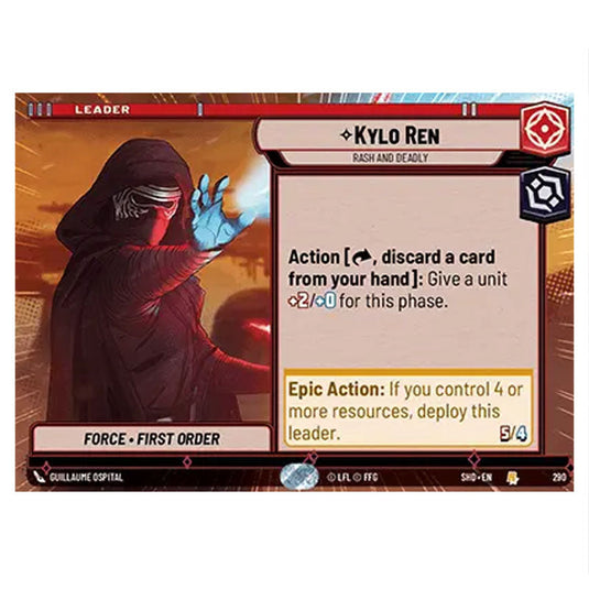 Kylo Ren 290 card from the Star Wars Unlimited set Shadows of the Galaxy