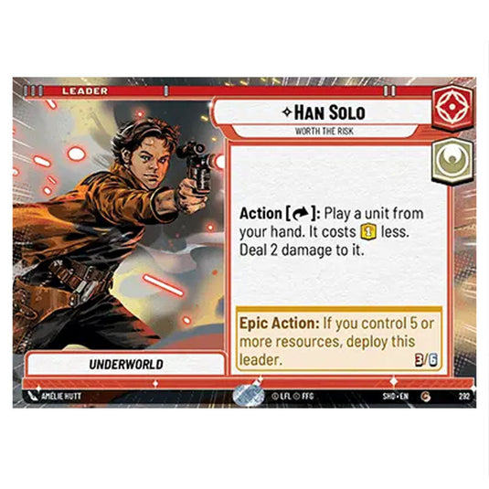 Han Solo 292 card from the Star Wars Unlimited set Shadows of the Galaxy