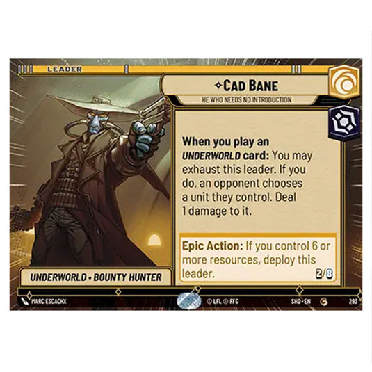 Cad Bane 293 card from the Star Wars Unlimited set Shadows of the Galaxy