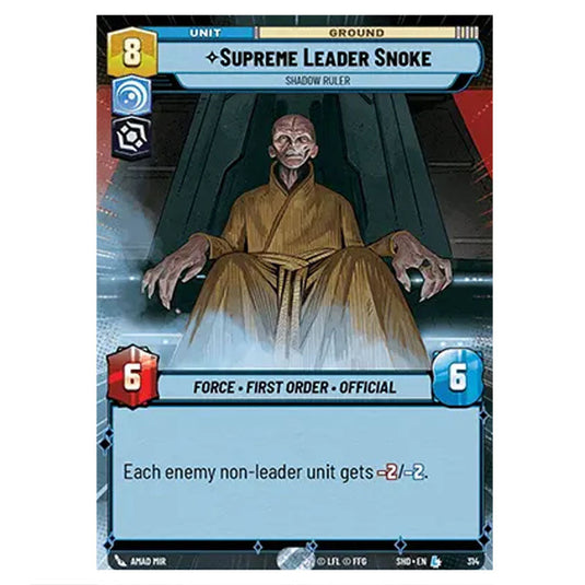 Supreme Leader Snoke 314 card from the Star Wars Unlimited set Shadows of the Galaxy