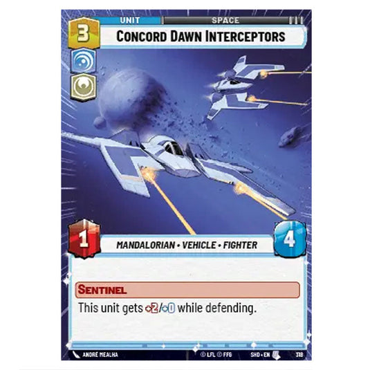 Concord Dawn Interceptors 318 card from the Star Wars Unlimited set Shadows of the Galaxy