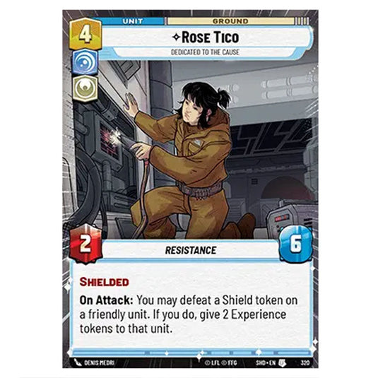 Rose Tico 320 card from the Star Wars Unlimited set Shadows of the Galaxy