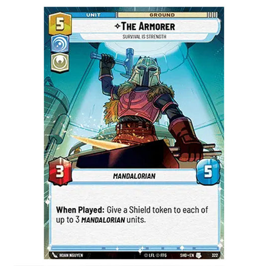 The Armorer 322 card from the Star Wars Unlimited set Shadows of the Galaxy