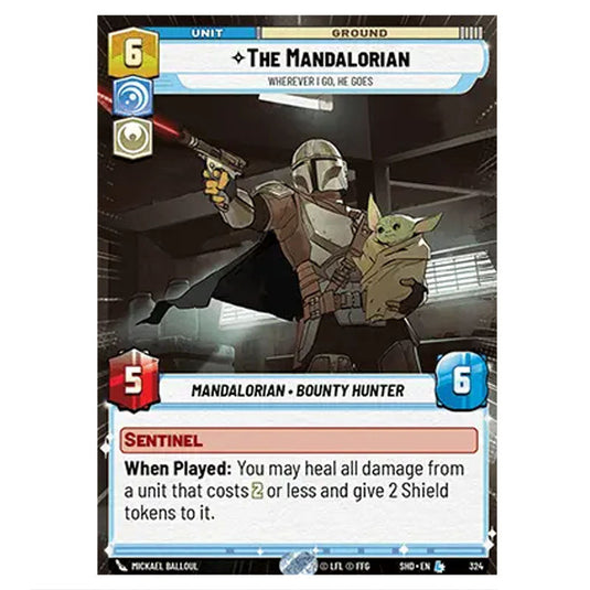 The Mandalorian 324 card from the Star Wars Unlimited set Shadows of the Galaxy