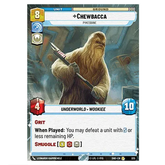 Chewbacca 325 card from the Star Wars Unlimited set Shadows of the Galaxy