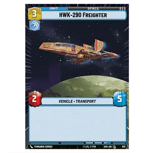 HWK-290 Freighter 335 card from the Star Wars Unlimited set Shadows of the Galaxy