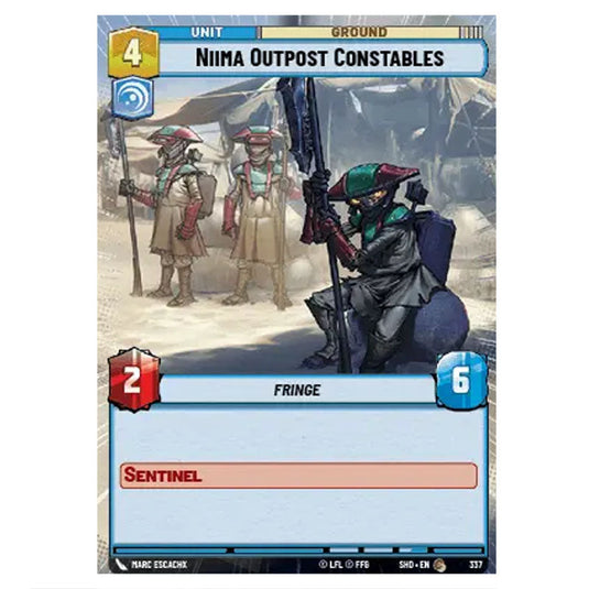 Niima Outpost Constables 337 card from the Star Wars Unlimited set Shadows of the Galaxy