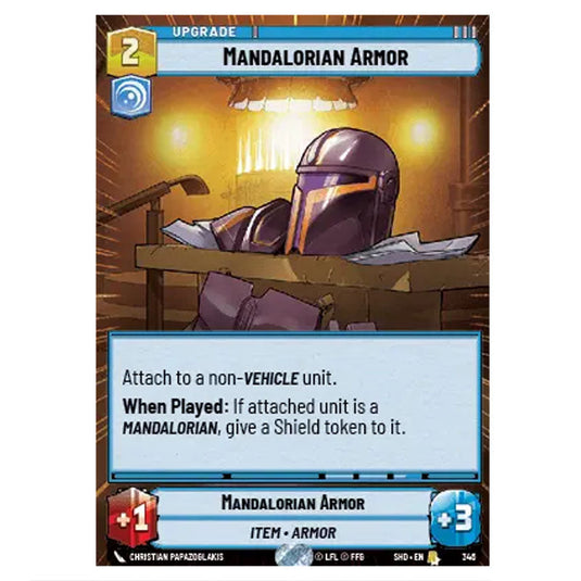 Mandalorian Armor 346 card from the Star Wars Unlimited set Shadows of the Galaxy