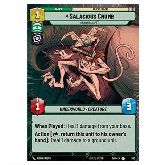 Salacious Crumb 353 card from the Star Wars Unlimited set Shadows of the Galaxy